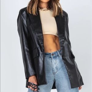 Princess Polly Jocelyn Faux Leather Blazer Black
